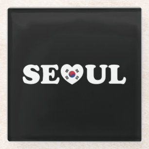 Seoul Love Heart Taegeukgi Flag Glass Coaster