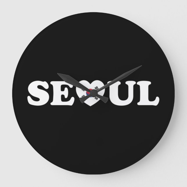 Seoul Love Heart Taegeukgi Flag Large Clock (Front)