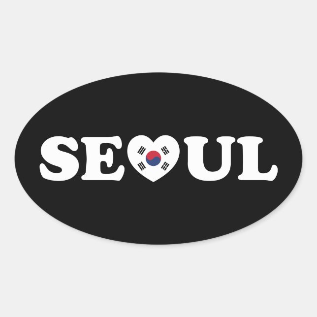 Seoul Love Heart Taegeukgi Flag Oval Sticker (Front)