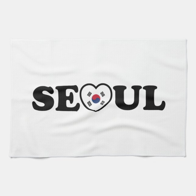 Seoul Love Heart Taegeukgi Flag Tea Towel (Horizontal)