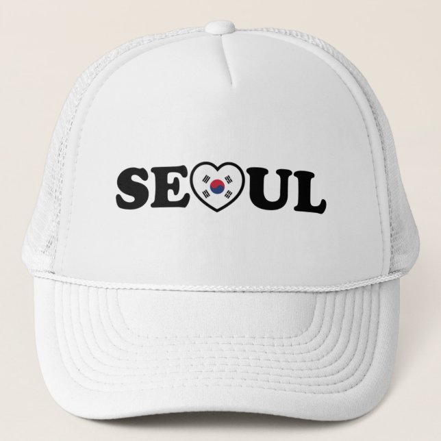 Seoul Love Heart Taegeukgi Flag Trucker Hat (Front)