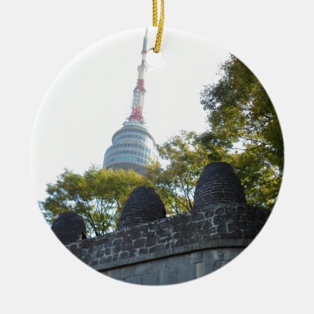 Seoul Namsan Tower through the Beacons Ceramic Tree Decoration (Front)