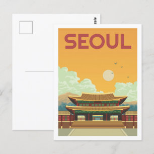 Seoul North Korea Famous Travel Place Illustration Postcard