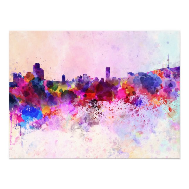 Seoul skyline in watercolor background photo print (Front)