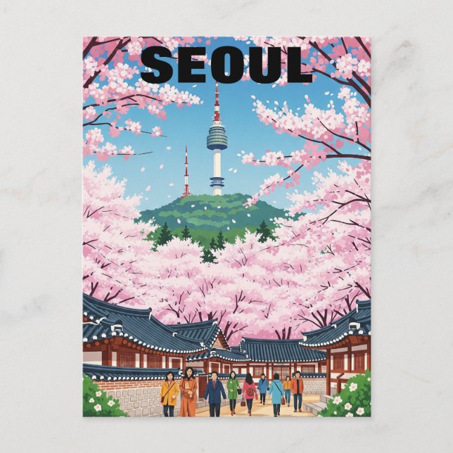 Seoul South Korea Cherry Blossoms Postcard (Front)