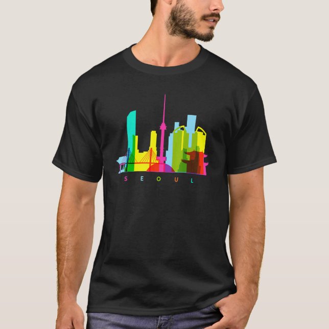 Seoul South Korea Colourful South Korean Skyline E T-Shirt (Front)