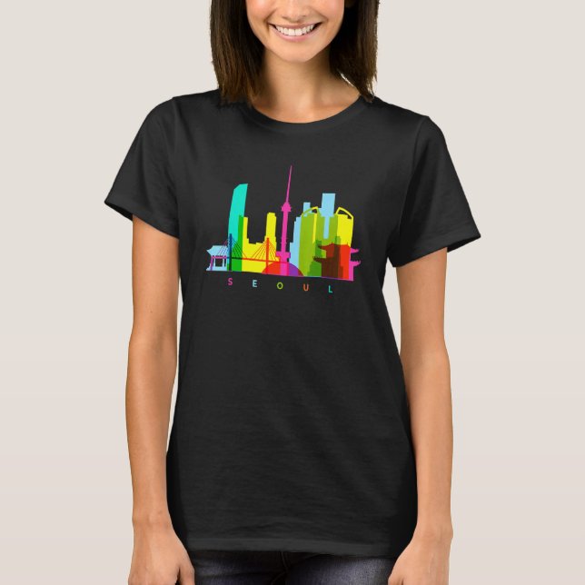 Seoul South Korea Colourful South Korean Skyline E T-Shirt (Front)