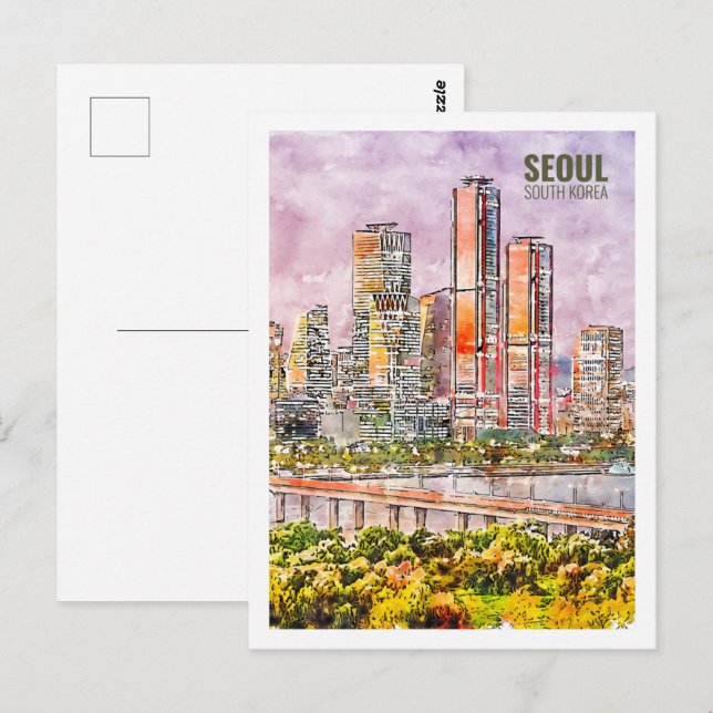 Seoul South Korea Famous Travel Watercolor Sketch Postcard (Front/Back)