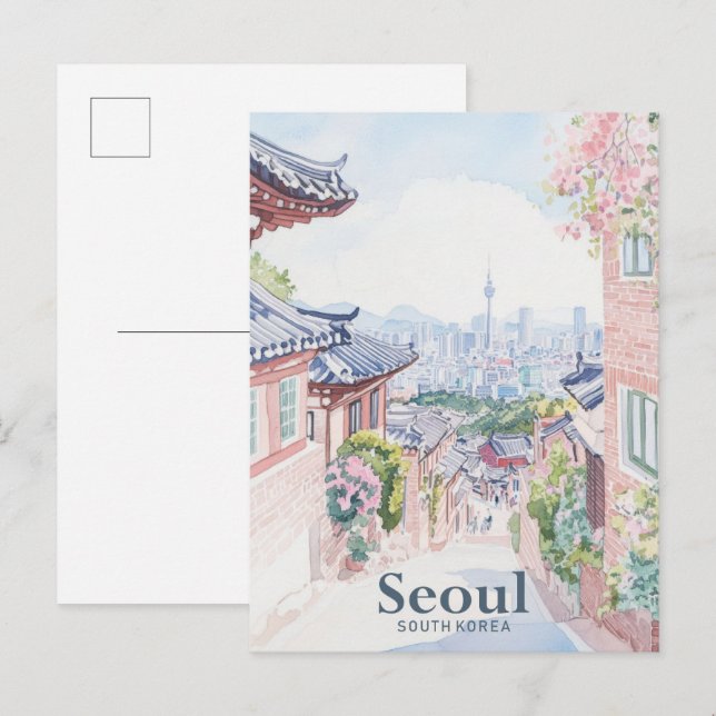 Seoul South Korea Gouache Illustration Travel Postcard (Front/Back)