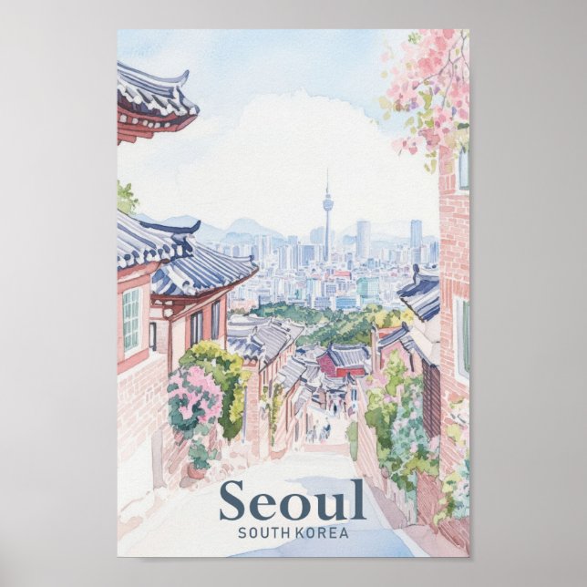 Seoul South Korea Gouache Illustration Travel Poster (Front)