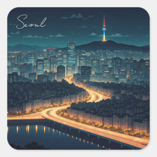 Seoul South Korea Night view Square Sticker