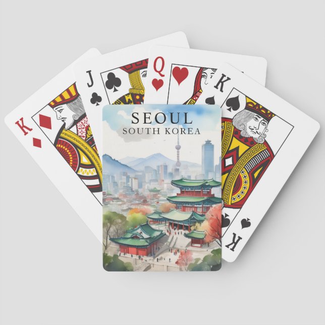 Seoul South Korea Playing Cards Deck Vintage (Back)