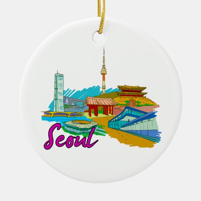 Seoul - South Korea.png Ceramic Tree Decoration (Front)