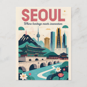 Seoul South Korea Retro Travel Poster Art Holiday Postcard
