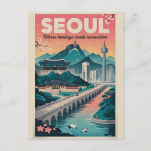 Seoul South Korea Retro Travel Poster Art Postcard