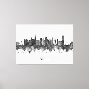 Seoul South Korea Skyline BW Canvas Print