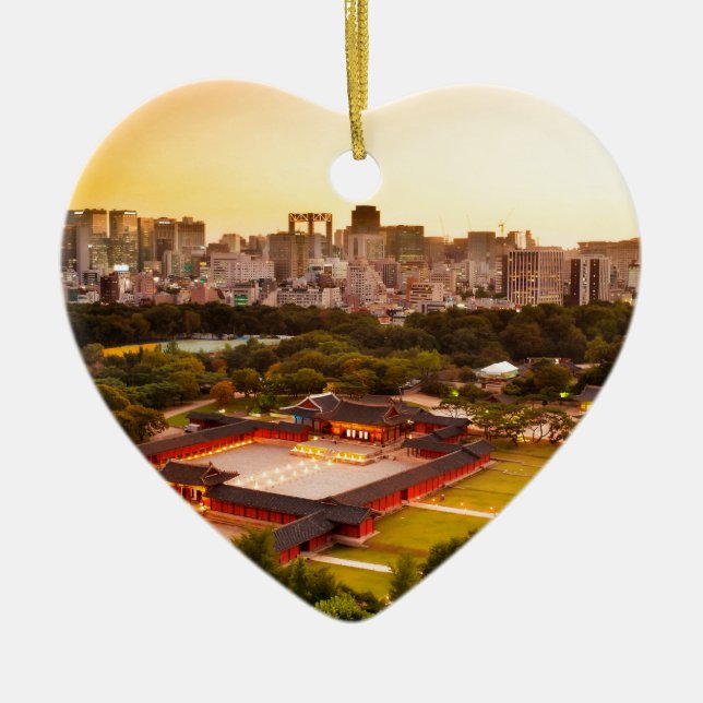 Seoul South Korea Skyline Ceramic Tree Decoration (Front)