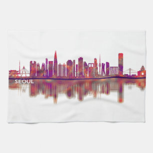 Seoul South Korea Skyline Tea Towel