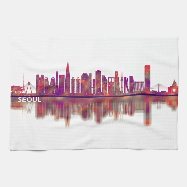 Seoul South Korea Skyline Tea Towel (Horizontal)