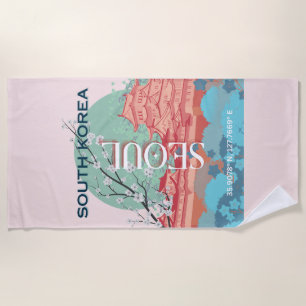 Seoul South Korea Travel Art Beach Towel