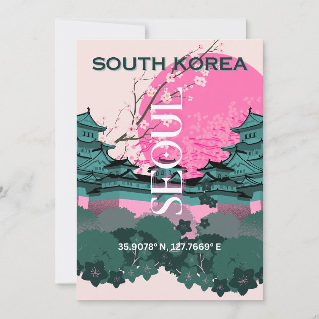 Seoul South Korea Travel Art Holiday Card (Front)