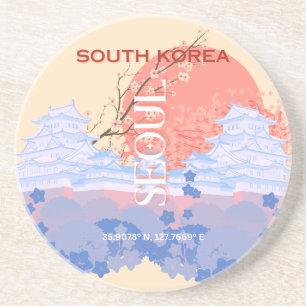 Seoul South Korea Travel Art, Pastel Coaster