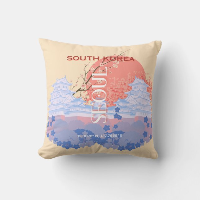 Seoul South Korea Travel Art, Pastel Cushion (Front)