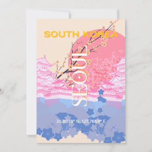 Seoul South Korea Travel Art, Pastel Holiday Card