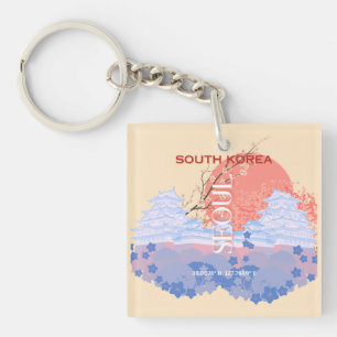 Seoul South Korea Travel Art, Pastel Key Ring