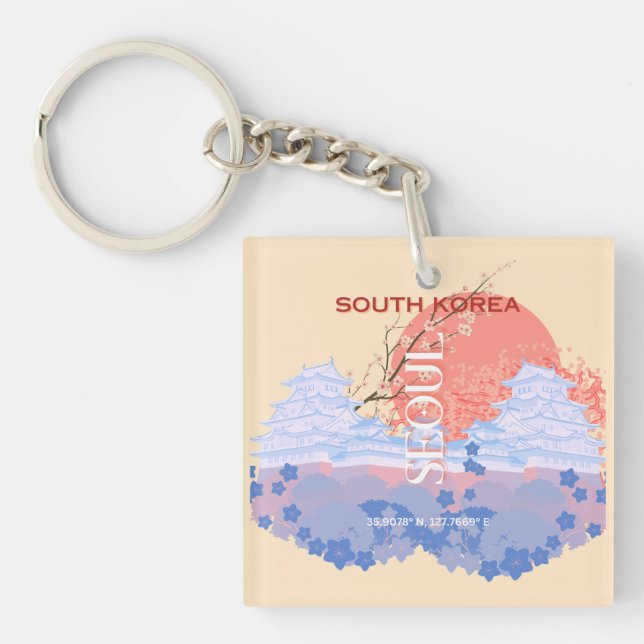 Seoul South Korea Travel Art, Pastel Key Ring (Front)