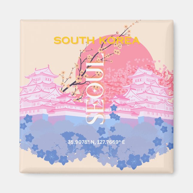 Seoul South Korea Travel Art, Pastel Magnet (Front)