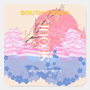 Seoul South Korea Travel Art, Pastel Square Sticker