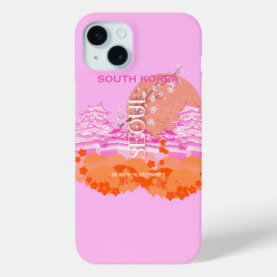 Seoul South Korea Travel Art, Pink iPhone 15 Mini Case
