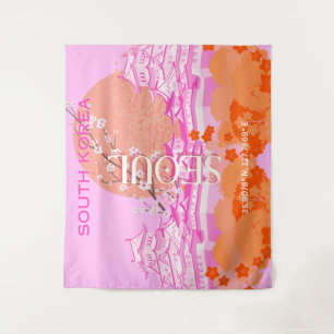 Seoul South Korea Travel Art, Pink Tapestry