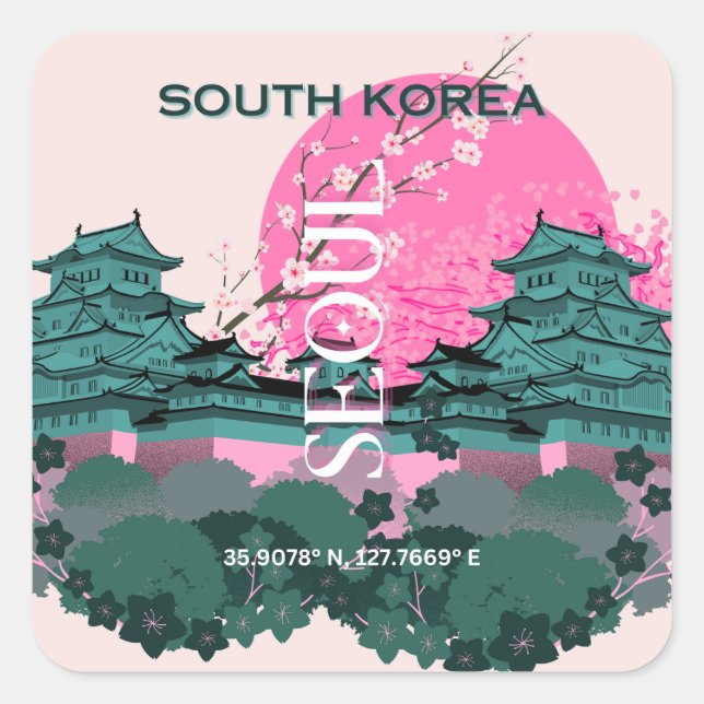 Seoul South Korea Travel Art Square Sticker (Front)