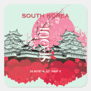 Seoul South Korea Travel Art Square Sticker