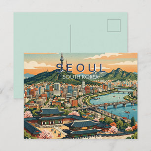Seoul South Korea Travel Art Vintage Holiday Postcard
