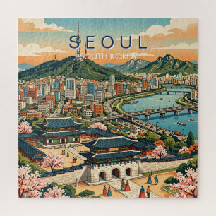Seoul South Korea Travel Art Vintage Jigsaw Puzzle