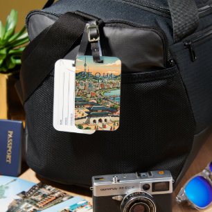 Seoul South Korea Travel Art Vintage Luggage Tag