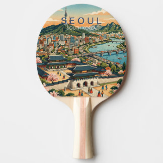 Seoul South Korea Travel Art Vintage Ping Pong Paddle