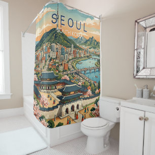 Seoul South Korea Travel Art Vintage Shower Curtain
