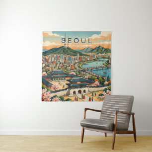 Seoul South Korea Travel Art Vintage Tapestry