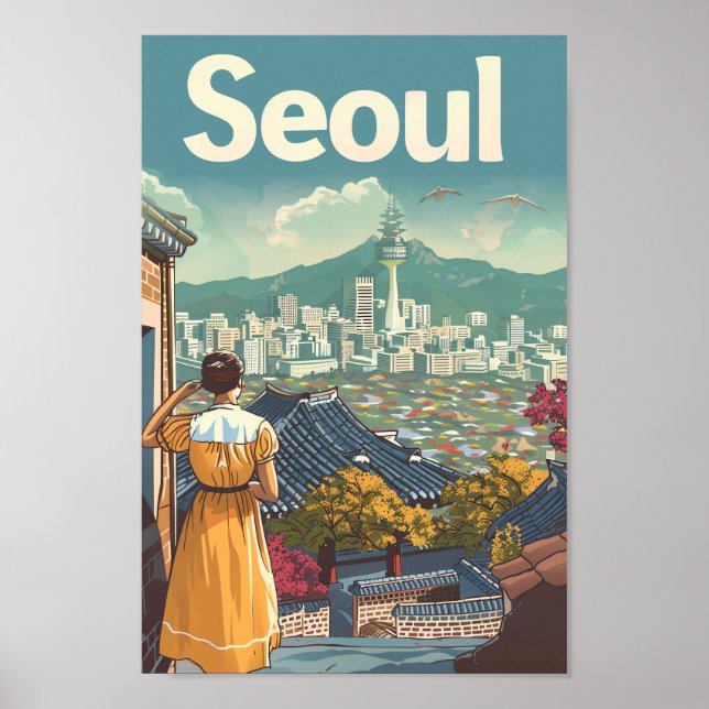 Seoul South Korea Vintage Travel Illustration Poster (Front)
