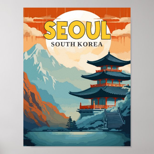 Seoul South Korea vintage travel illustration Poster (Front)