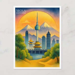 Seoul South Korea Watercolor Skyline Holiday Postcard