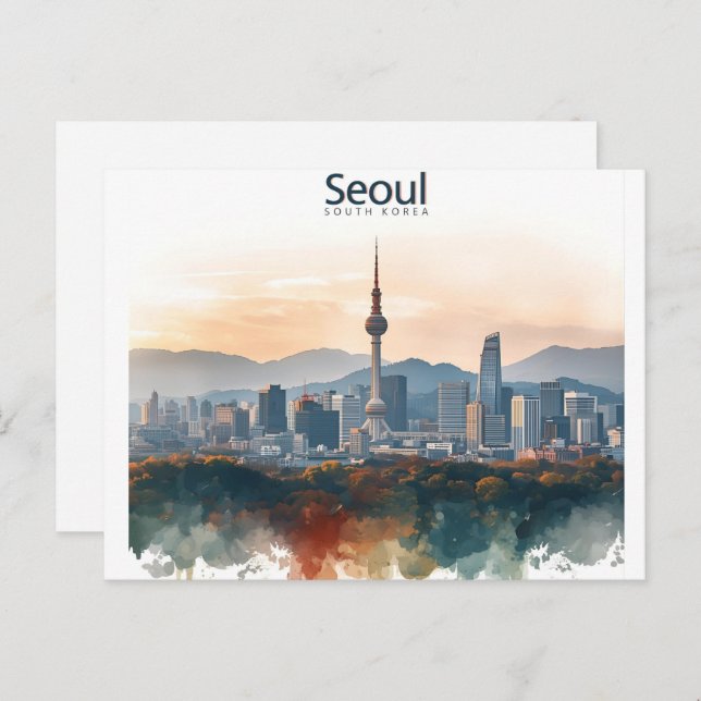  Seoul South Korea Watercolor Travel Art Postcard (Front/Back)