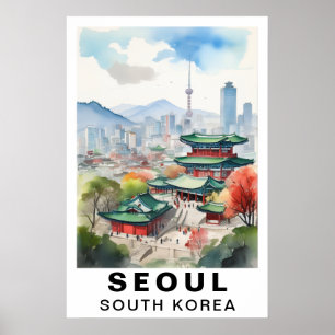 Seoul South Korea Watercolor Travel Art Print