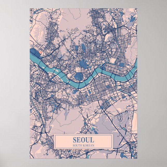 Seoul - South Korean Breezy City Map  Poster (Front)
