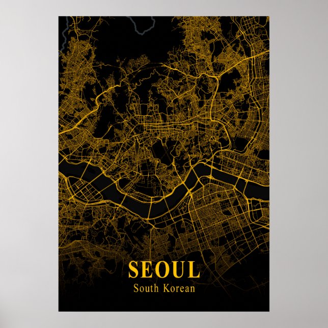 Seoul - South Korean Gold City Map Poster (Front)