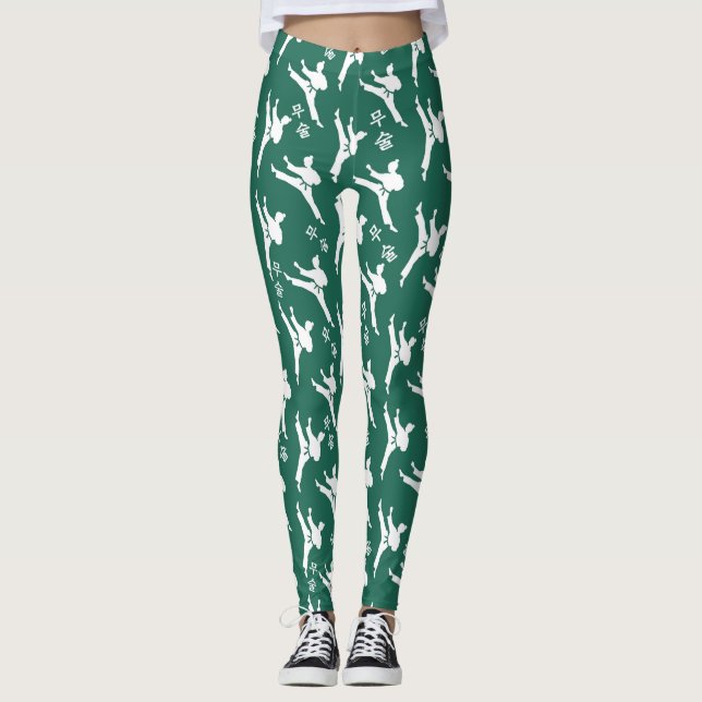 Seoul Spirit Sports Leggings White on Green (Front)